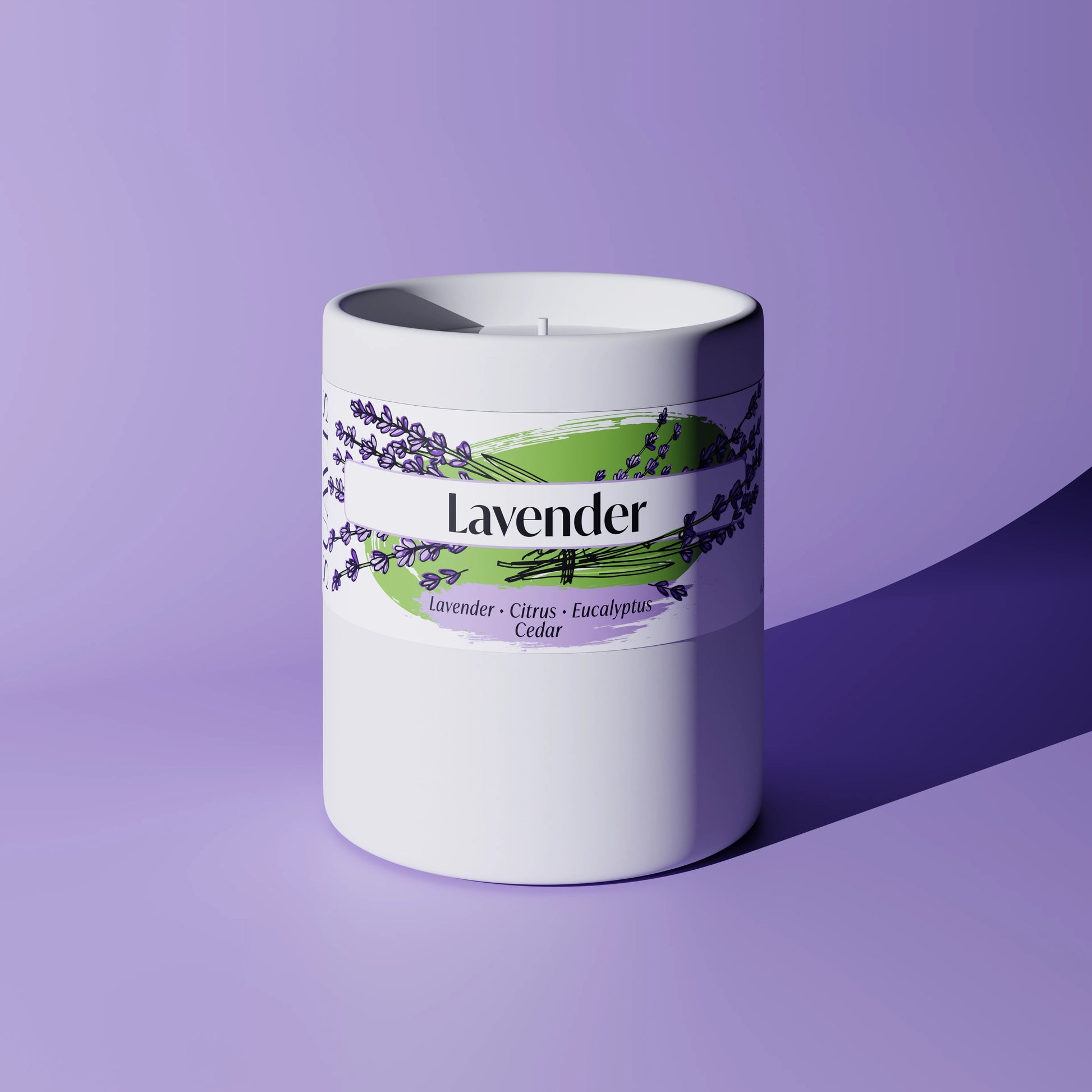 Lavender Scented Candle in a 12oz White Ceramic vessel.