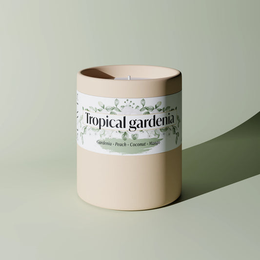 Tropical Gardenia Scented Candle in a 12oz Cream Ceramic vessel.